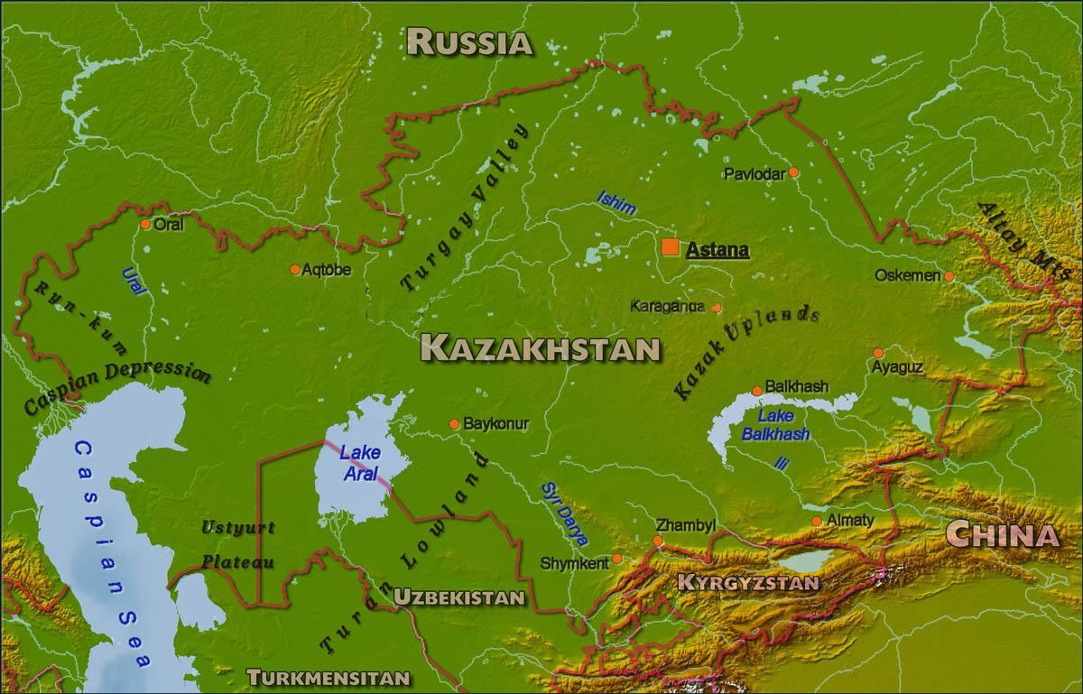 Karte von Kasachstan körperliche